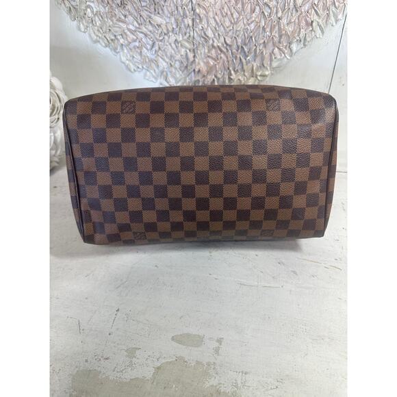 Louis Vuitton Damier Ebene Canvas Monogram Speedy 30 Tote Bag Brown - Picture 4 of 13
